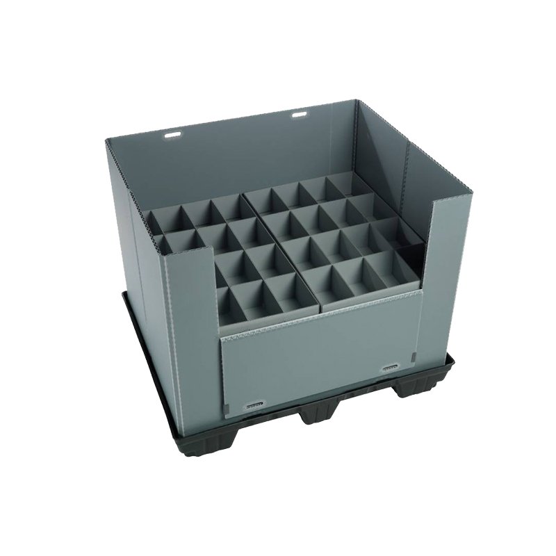 Corrugated plastic box dividers for pallet sleeve boxes