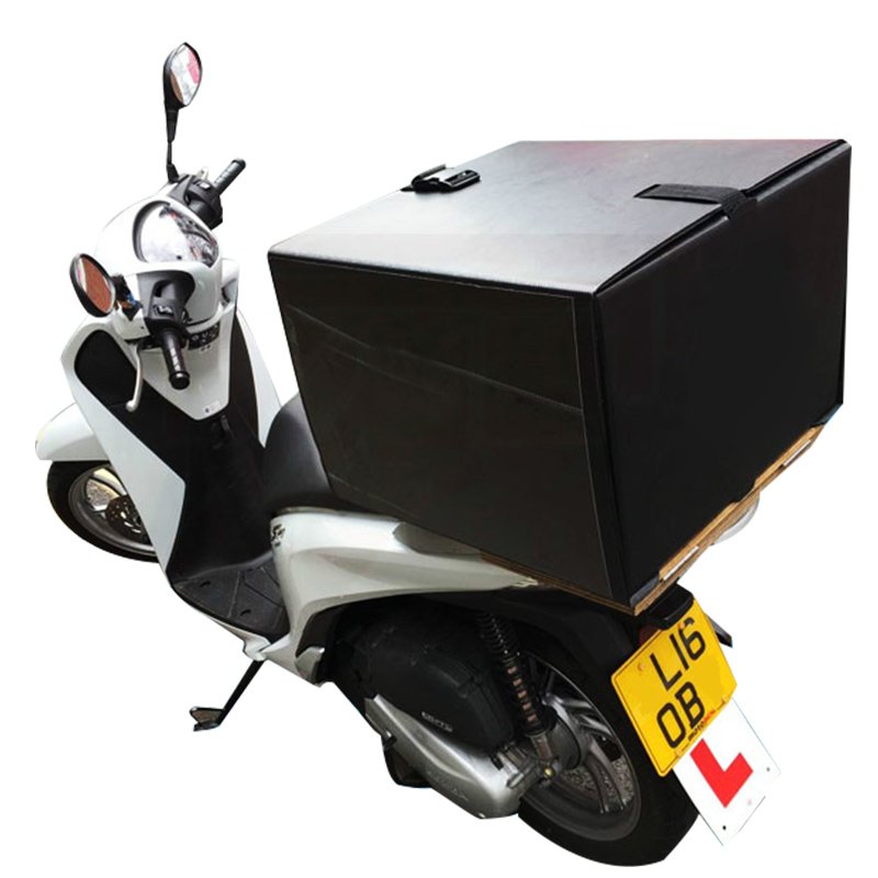 Plastic corrugated pizza delivery box for scooter bike