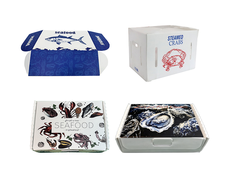 When we make seafood and frozen meat boxes: We use low temperature resistant formula, can withstand low temperatures of -20 degrees without brittle cracking. We also use four-sided hot-melt edge sealing, the corrugated core is not exposed or penetrated, and there will be no liquid hidden in the corrugated groove. And the corrugated plastic packaging boxes are equipped with a sealed cover and a sealed edge at the edge of the cover, ice water will not leak out during transportation.